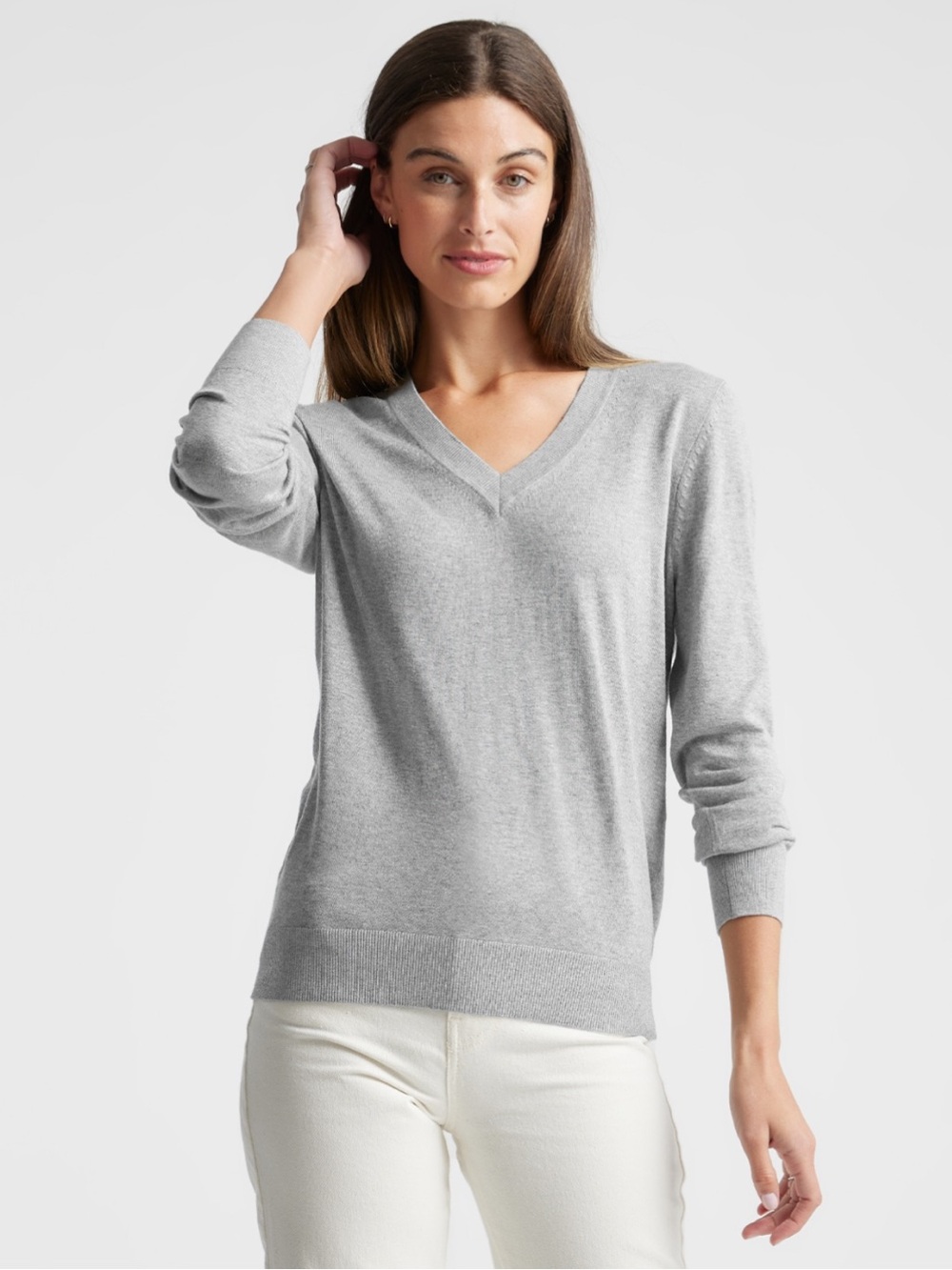 Quince Lightweight Cotton Cashmere V-Neck Sweater